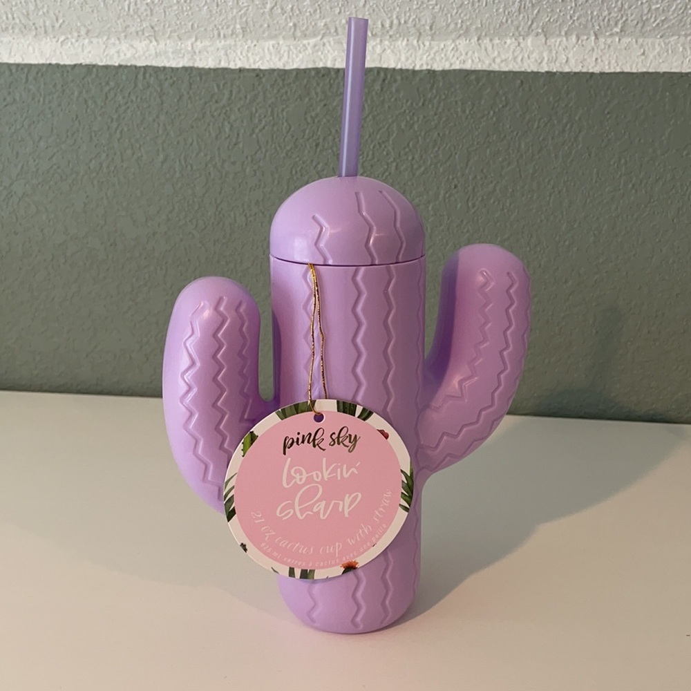 Pink Sky Cactus Straw Cup with Straw